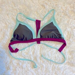 Like New Prana Plum and Green Bikini Swim Top Padded Medium